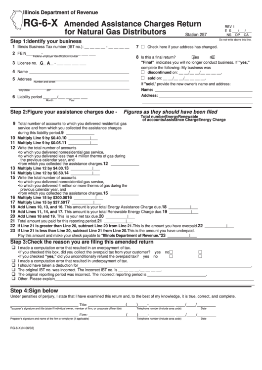 Form Rg-6-X - Amended Assistance Charges Return For Natural Gas Distributors - 2002 Printable pdf