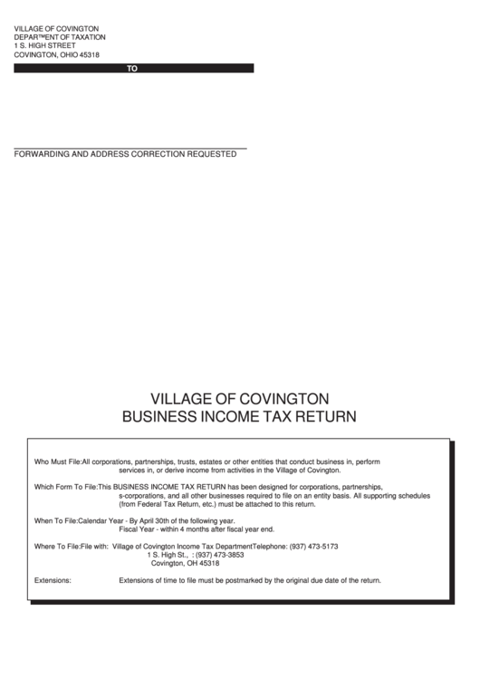 Business Tax Return Village Of Covington printable pdf download