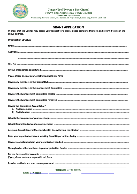 Grant Application - Towyn And Kinmel Bay Town Council Printable pdf