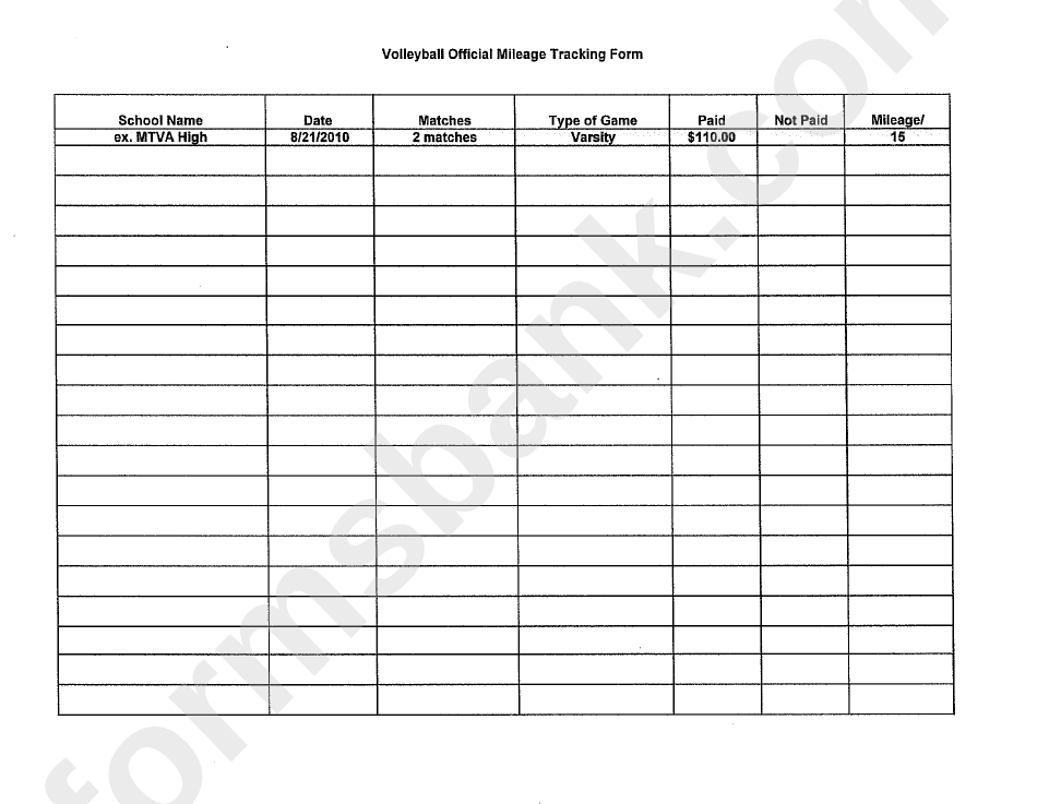 Volleyball Official Mileage Tracking Form