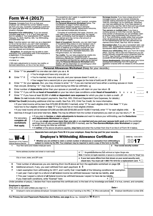 Form W-4 - Employee's Withholding Allowance Certificate - 2017