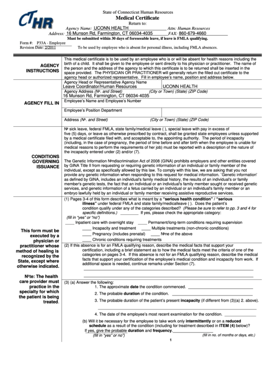 Fillable Form P33a - Employee Medical Certificate - 2011 Printable pdf