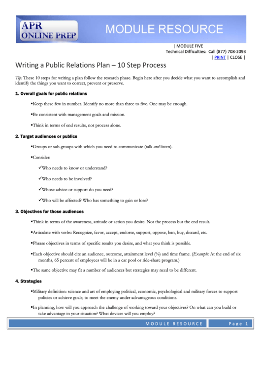Writing A Public Relations Plan - 10 Step Process Printable pdf