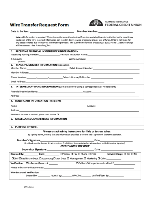 Wire Transfer Request Form