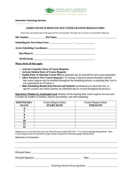 Fillable Form 232016 - Site Configuration Request Form Printable pdf