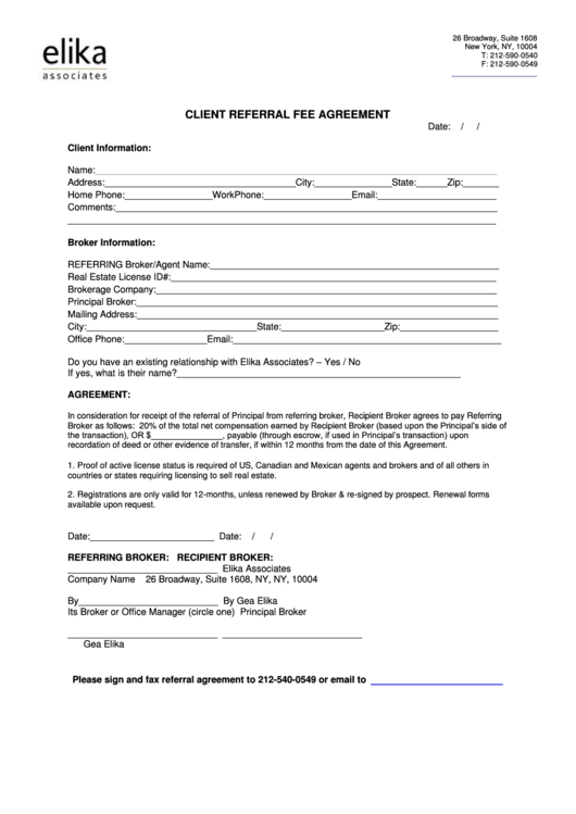 Client Referral Fee Agreement Template Printable pdf