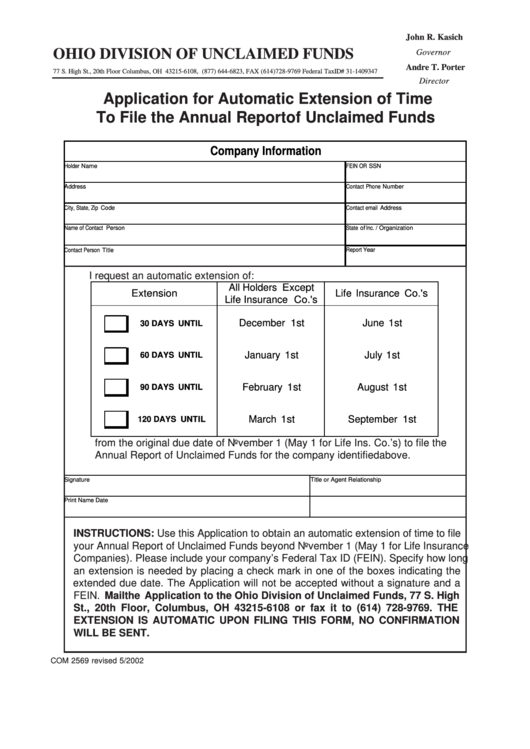 Form Com 2569 Application For Automatic Extension Of Time To File The Annual Report Of