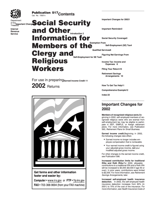 Publication 517 - Social Security And Other Information For Members Of The Clergy And Religious Workers - 2002 Printable pdf
