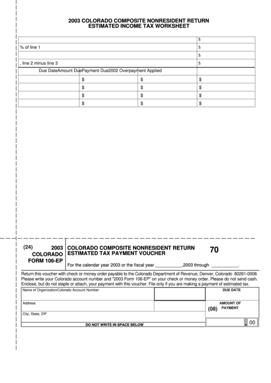 Fillable Form 106-Ep - Colorado Composite Nonresident Return Estimated Tax Payment Voucher - 2003 Printable pdf