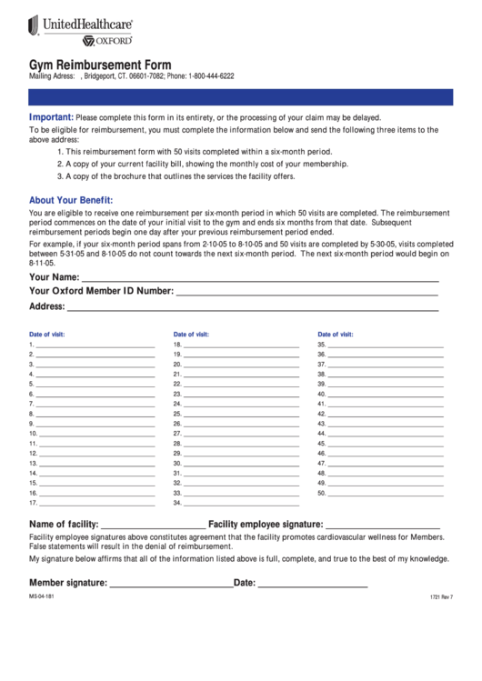 Top Oxford Gym Reimbursement Form Templates Free To Download In PDF Format