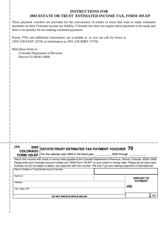 Form 105-Ep - Estate Or Trust Estimated Income Tax Payment Voucher - 2003 Printable pdf