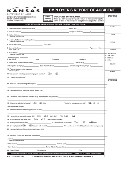 Fillable Form K-Wc 1101-A - Employer
