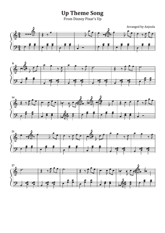 'Up Theme Song' Piano Sheet Music printable pdf download