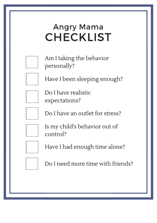 Angry Mama Checklist Template Printable pdf