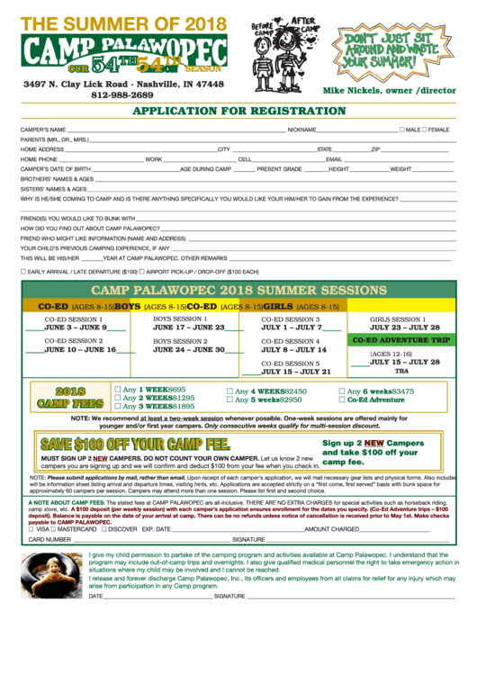 Application For Camp Registration - 2016