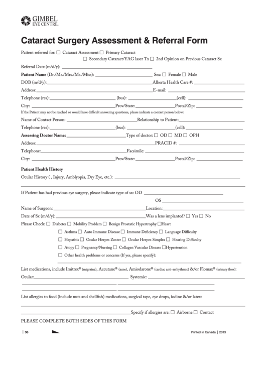 Cataract Surgery Assessment & Referral Form