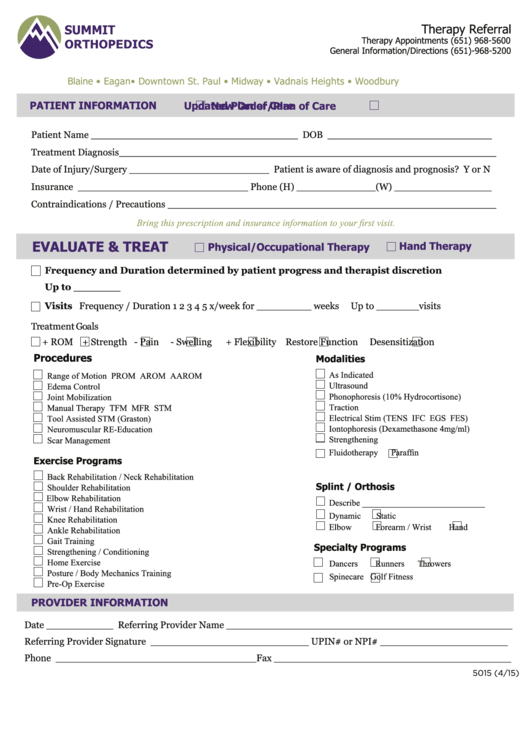 Therapy Referral Form Printable pdf