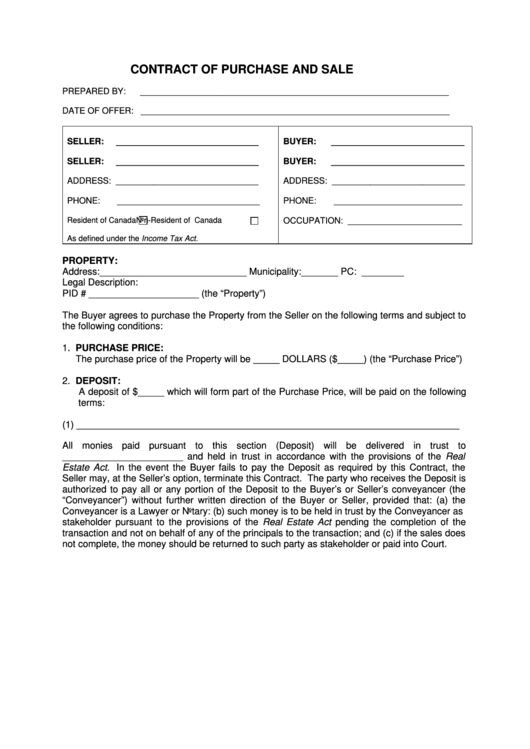 Contract Of Purchase And Sale Printable pdf
