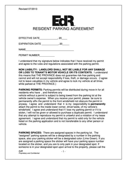 Resident Parking Agreement