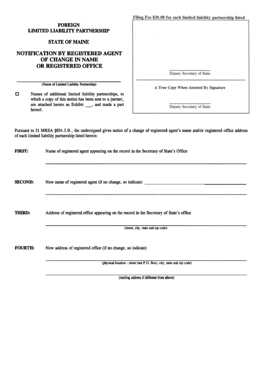 Form Mllp-12d - Notification By Registered Agent Of Change In Name Or Registered Office For A Foreign Limited Liability Partnersillp - Maine Secretary Of State Printable pdf