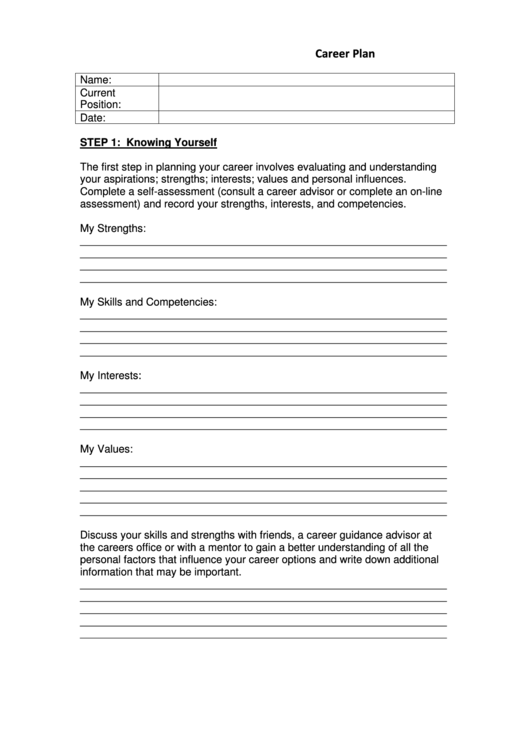 Career Plan Template Printable pdf