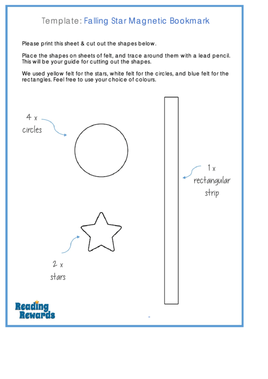 Falling Star Magnetic Bookmark Template Printable pdf