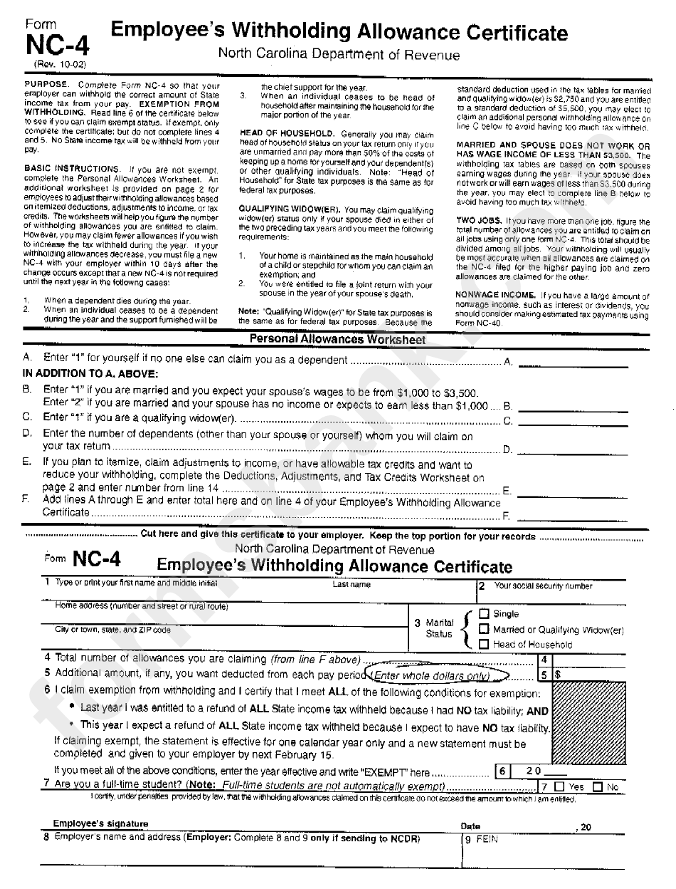 Nc 4 Printable Form Printable Forms Free Online