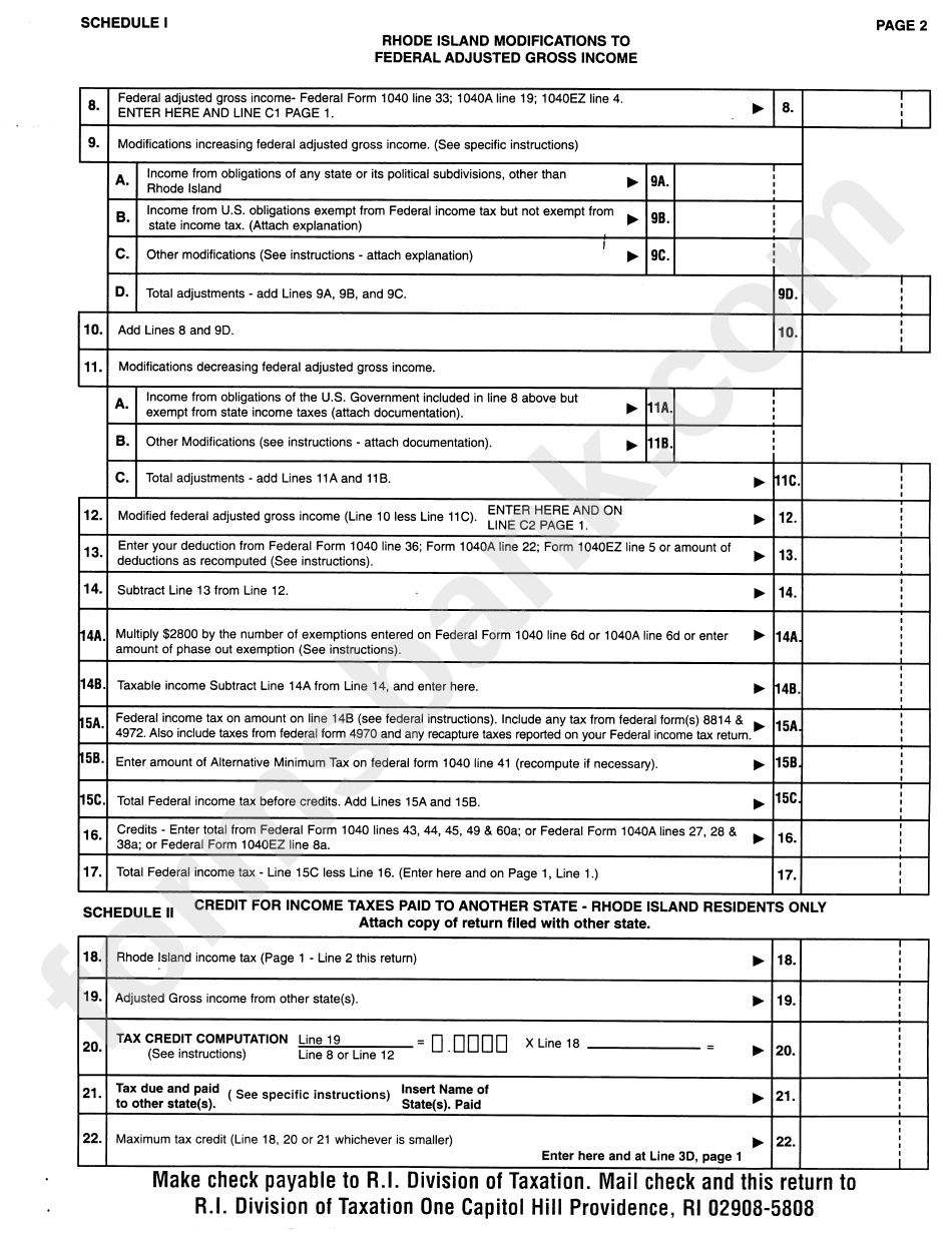 Form Ri-1040 - Rhode Island Individual Income Tax Return - 2000