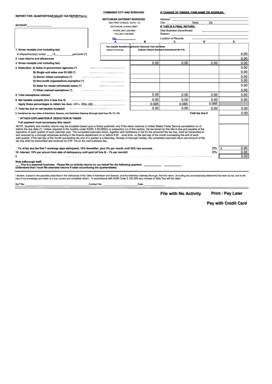 Fillable Combined City And Borough Sales Tax Report Printable Pdf Download 8525