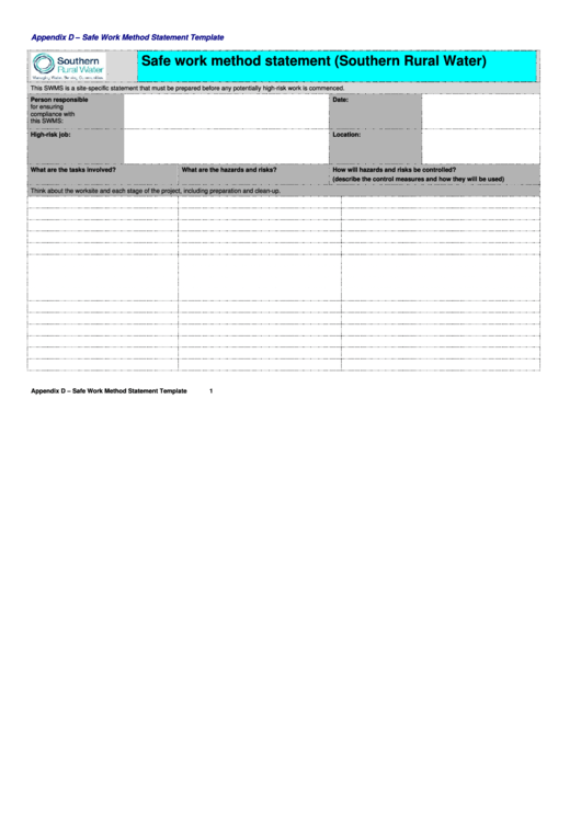 Safe Work Method Statement Template Printable pdf