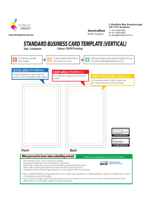 Standard Business Card Template (Vertical) Printable pdf