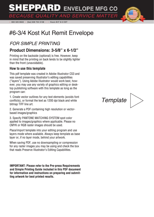 6-3/4 Kost Kut Remit Envelope Template With Instructions Printable pdf