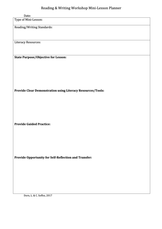 Reading & Writing - Workshop Mini-Lesson Planner Printable pdf