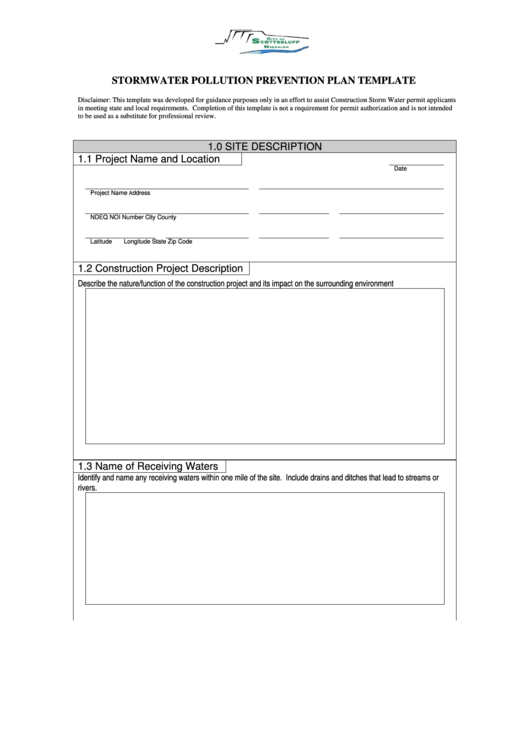 Stormwater Pollution Prevention Plan Template Printable pdf