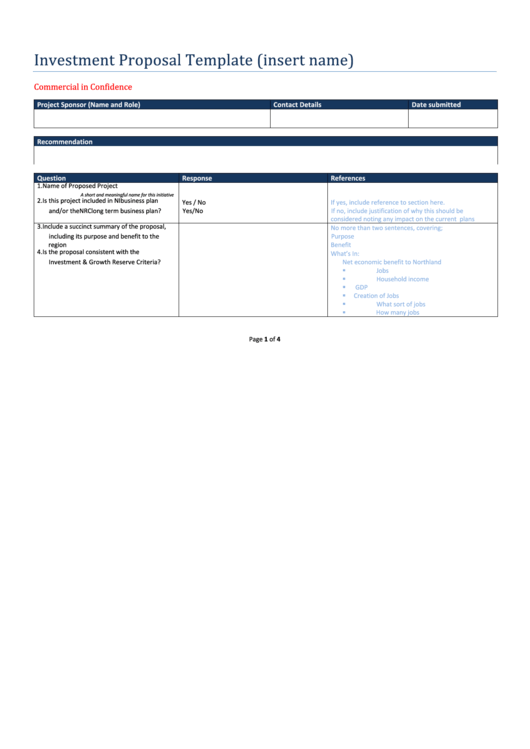 Investment Proposal Template Printable pdf