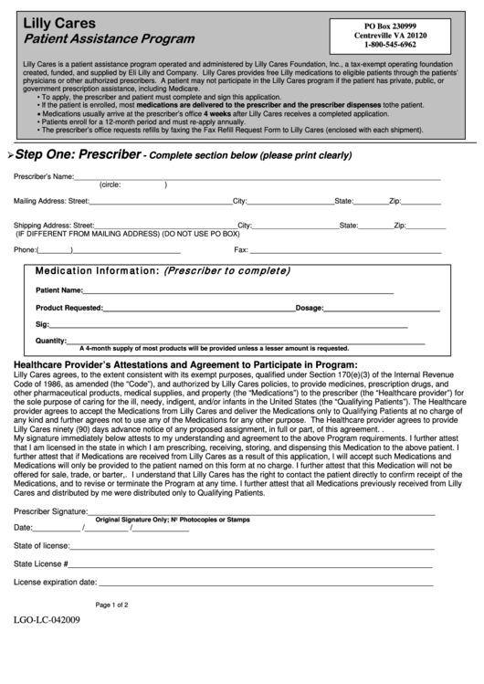 Form Lgo-Lc - Patient Assistance Program Information Form - Lilly Cares Printable pdf