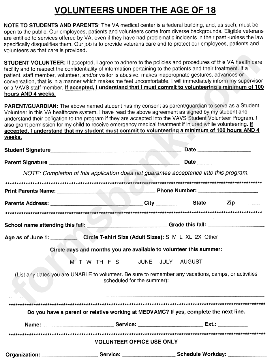 Va Form 10-7055 - Application For Voluntary Service