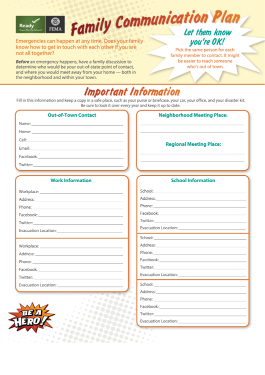 Fillable Family Communications Plan For Kids Printable pdf