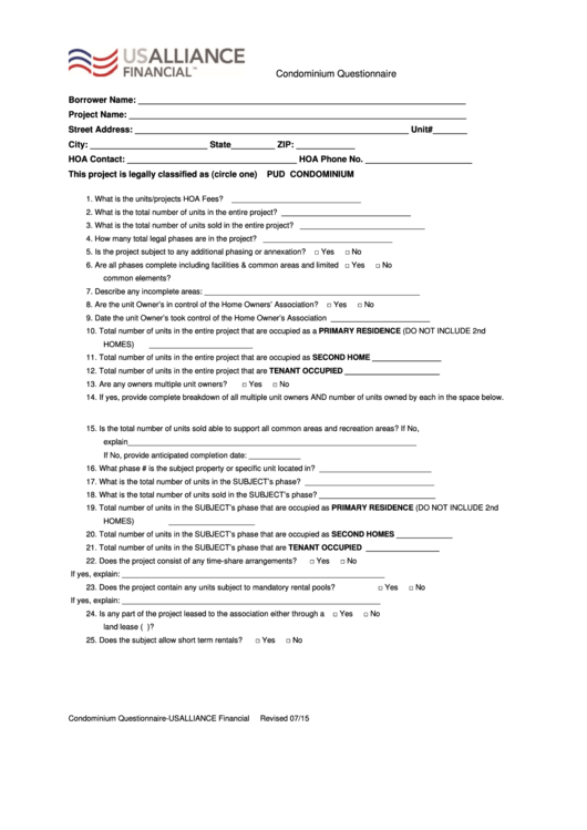 Condominium Questionnaire