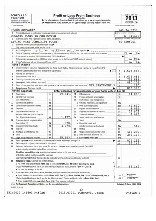 Form 1040 Schedule C Sample Profit Or Loss From Business Printable Pdf Download