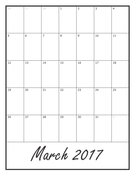 March 2017 Calendar Template Printable pdf