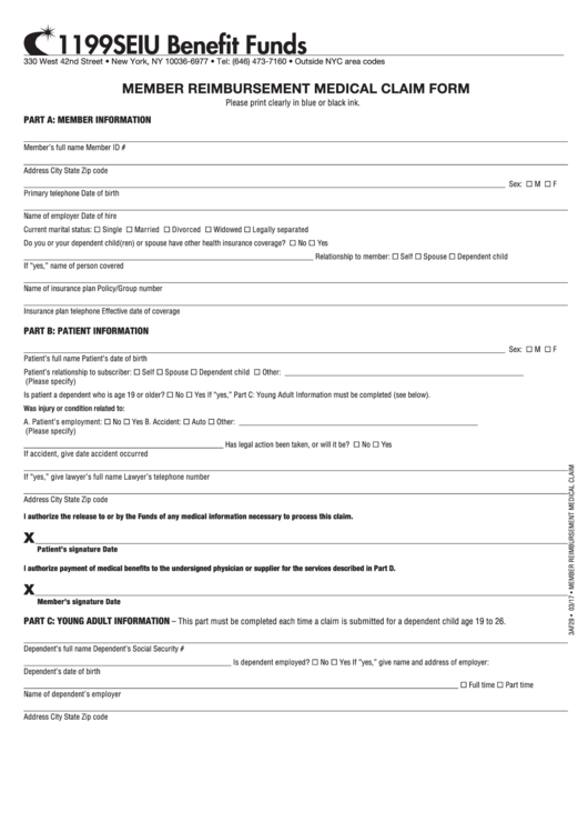 Member Reimbursement Medical Claim Form Printable pdf