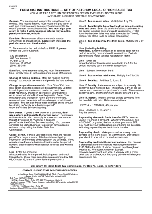 Form 4050 Instructions - City Of Ketchum Local Option Sales Tax Printable pdf