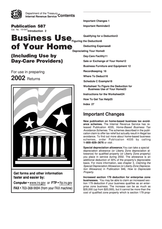 Publication 587 Business Use Of Your Home 2002 printable pdf download
