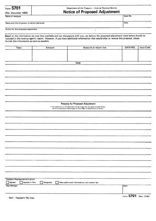 Form 5701 - Notice Of Proposed Adjustment printable pdf download