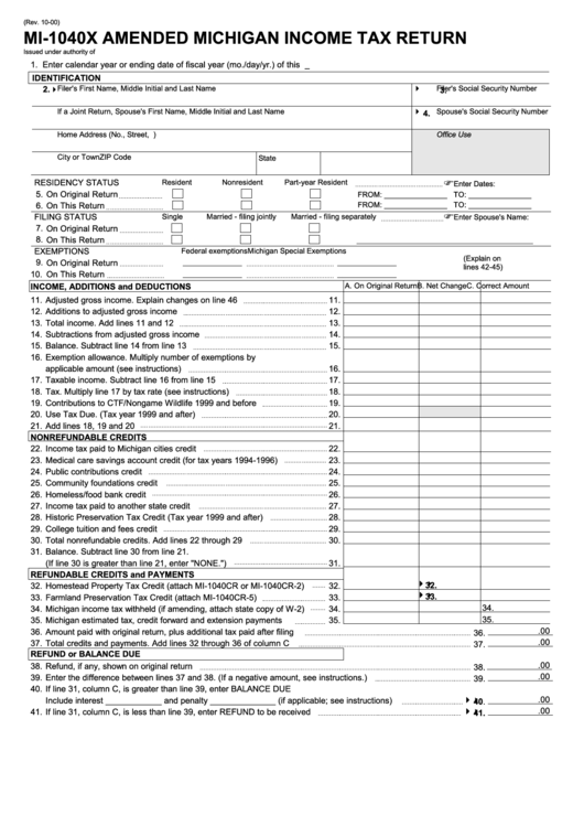 Form Mi-1040x - Amended Michigan Income Tax Return - 2000 Printable pdf