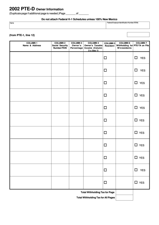 Form Pte-D - Owner Information - 2002 Printable pdf