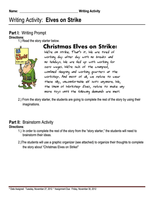 Writing Activity: Elves On Strike