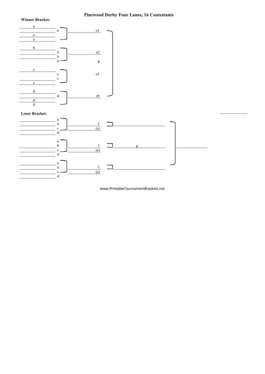 Pinewood Derby Tournament Bracket Template - Four Lanes, 16 Contestants