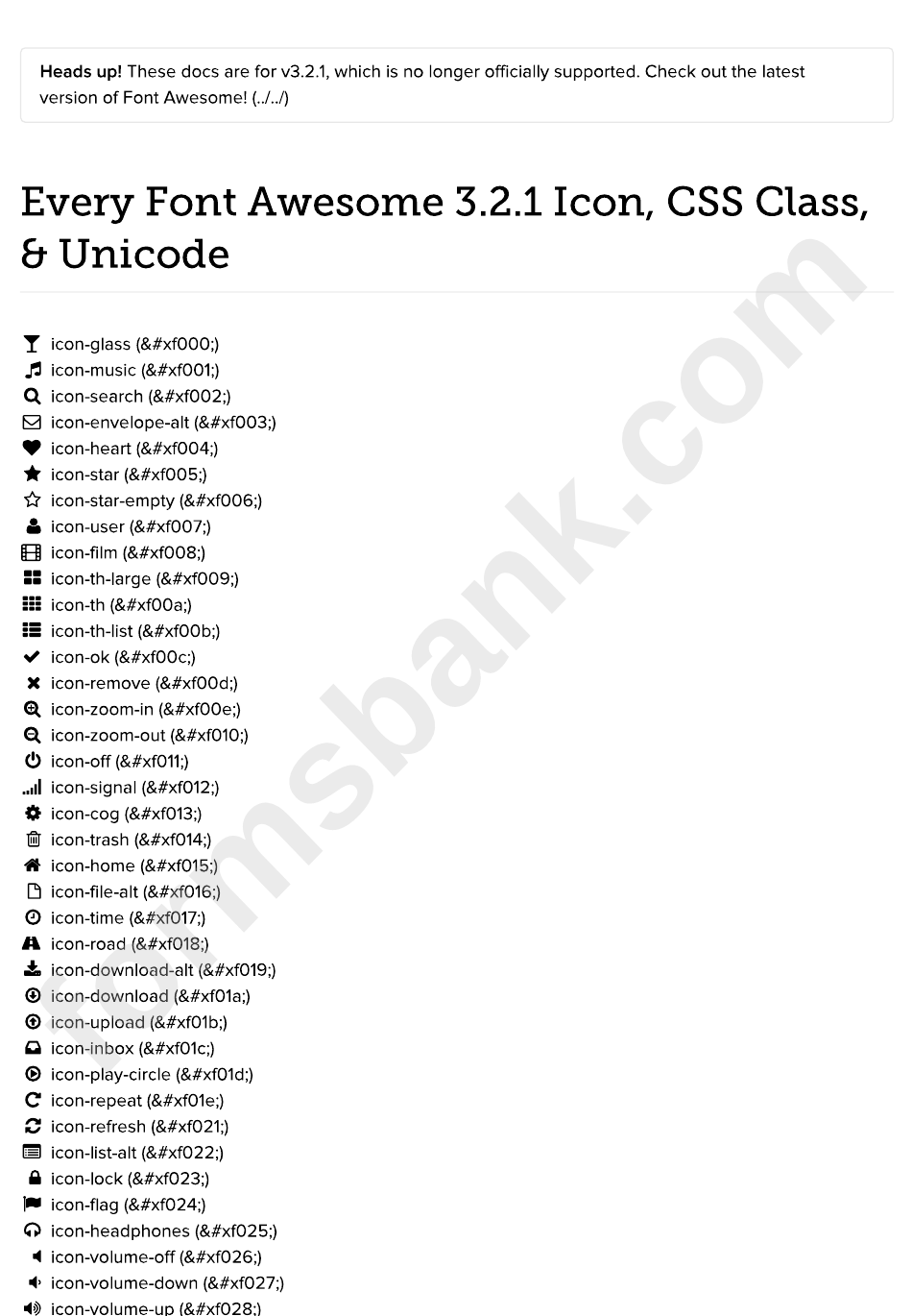 Every Font Awesome 3.2.1 Icon, Css Class, & Unicode